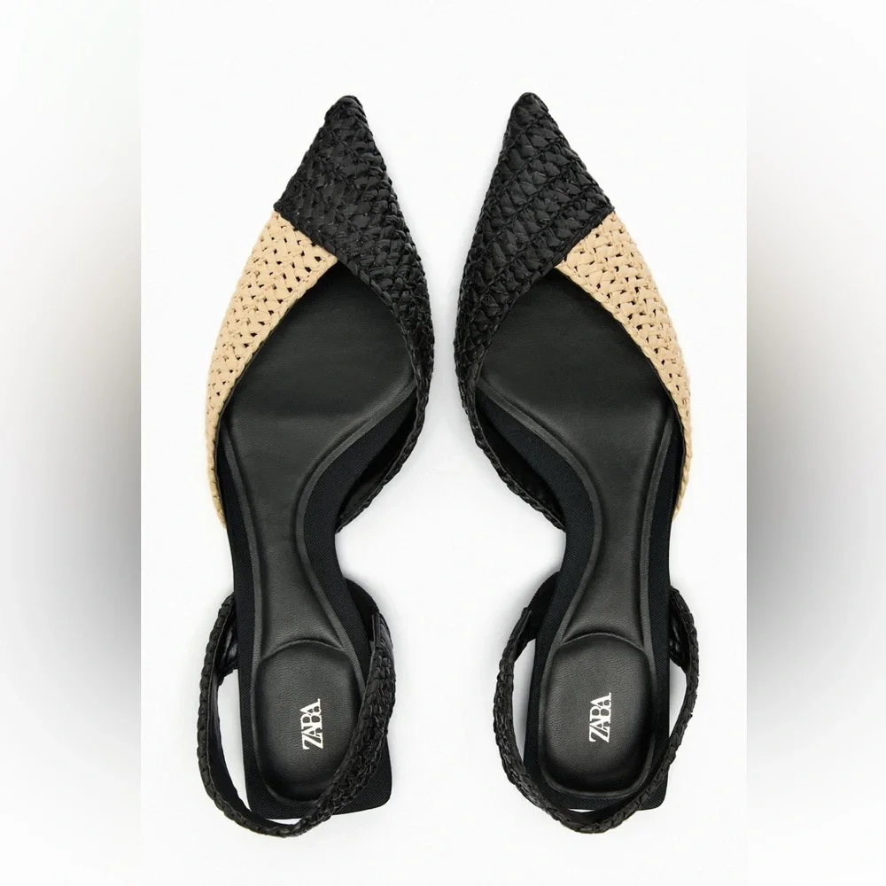 Zara WOVEN RAFFIA SLINGBACK FLATS. Multi-Color. Sizes 6.5, 7.5, 8. New with Tags